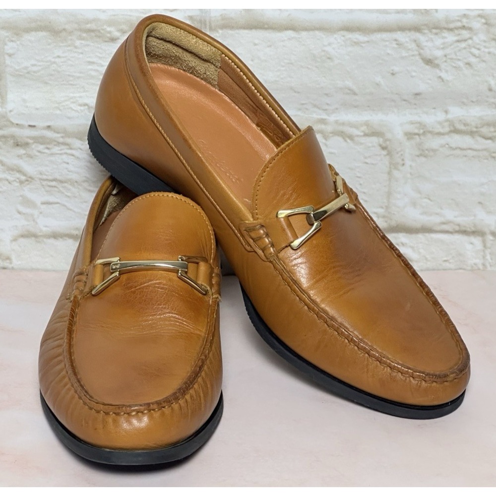 Wolf & Sheppard Boy's/Men's Leather Tan Preppy Loafer with Buckle Size (6) - Picture 3 of 16